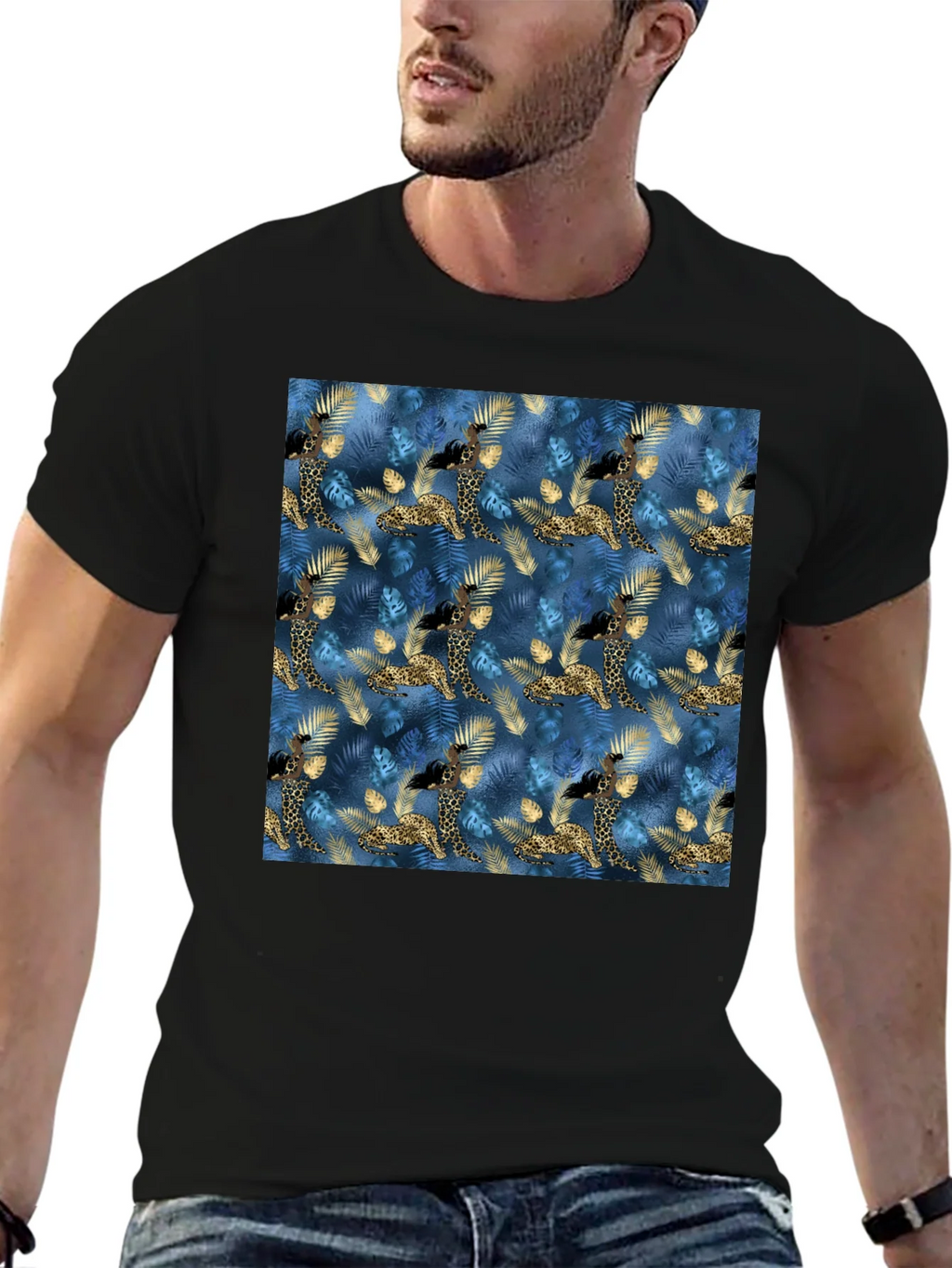 Exotic Giraffe Print Black T-Shirt product image 6