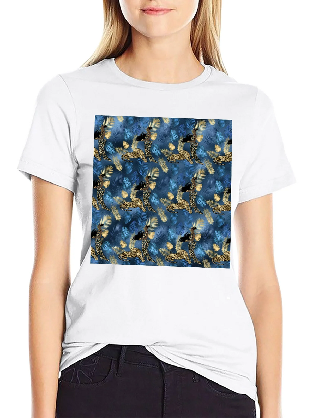 Exotic Giraffe Print Black T-Shirt product image 8
