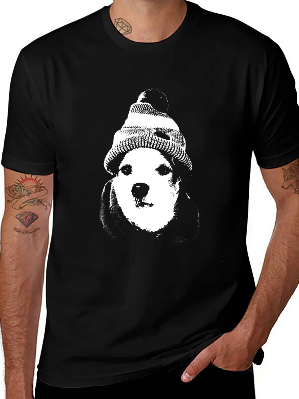 Dog with Beanie Graphic Tee - Black product image 1