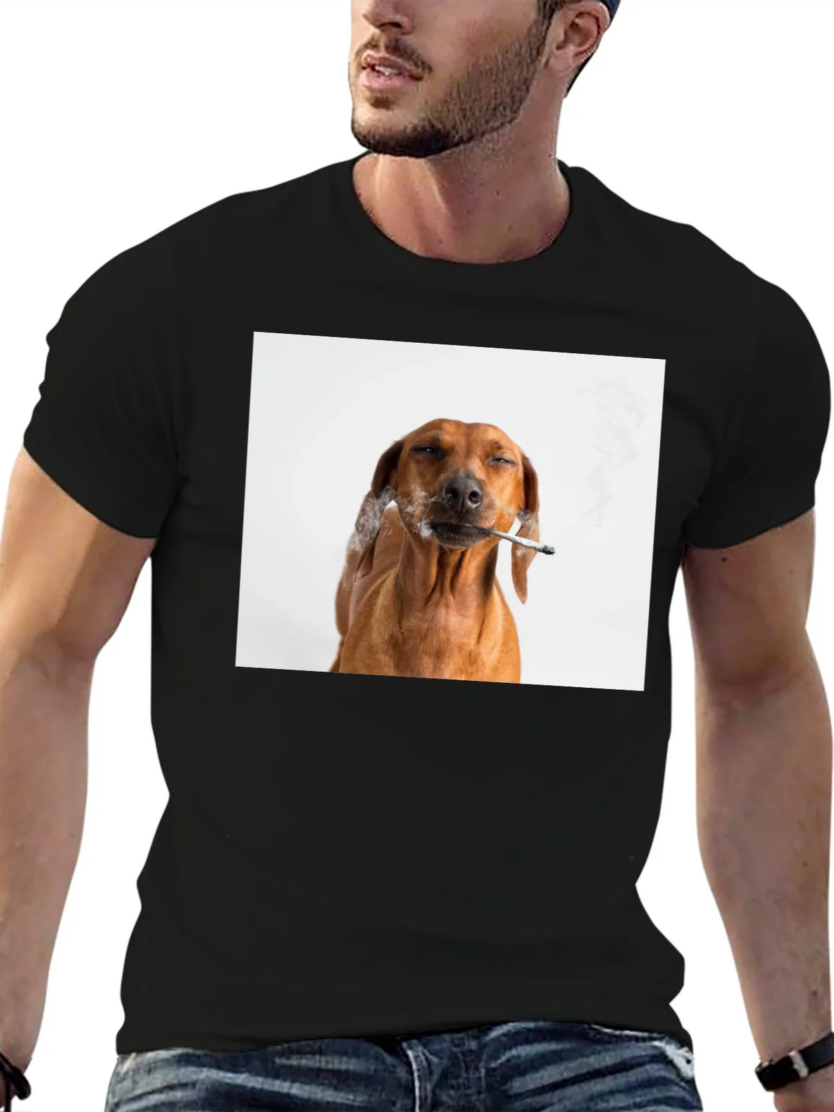 Smoking Dog T-Shirt - Unisex Black Tee product image 6