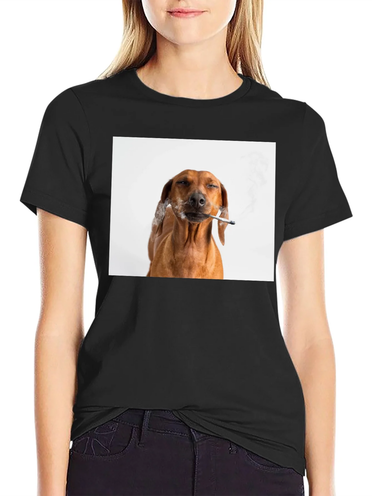 Smoking Dog T-Shirt - Unisex Black Tee product image 2