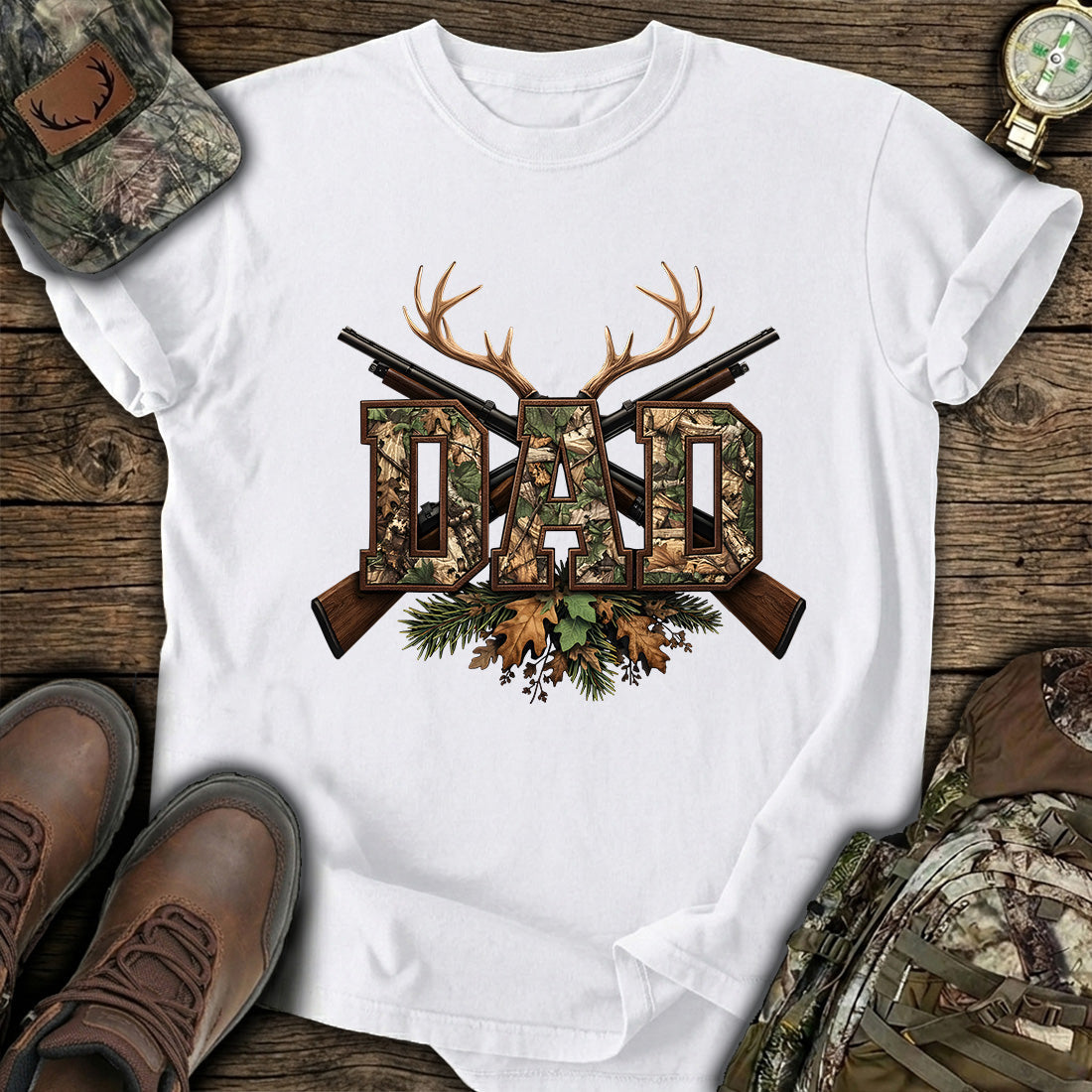 Camo Hunting Dad Deer Rifle T-Shirt product image 2