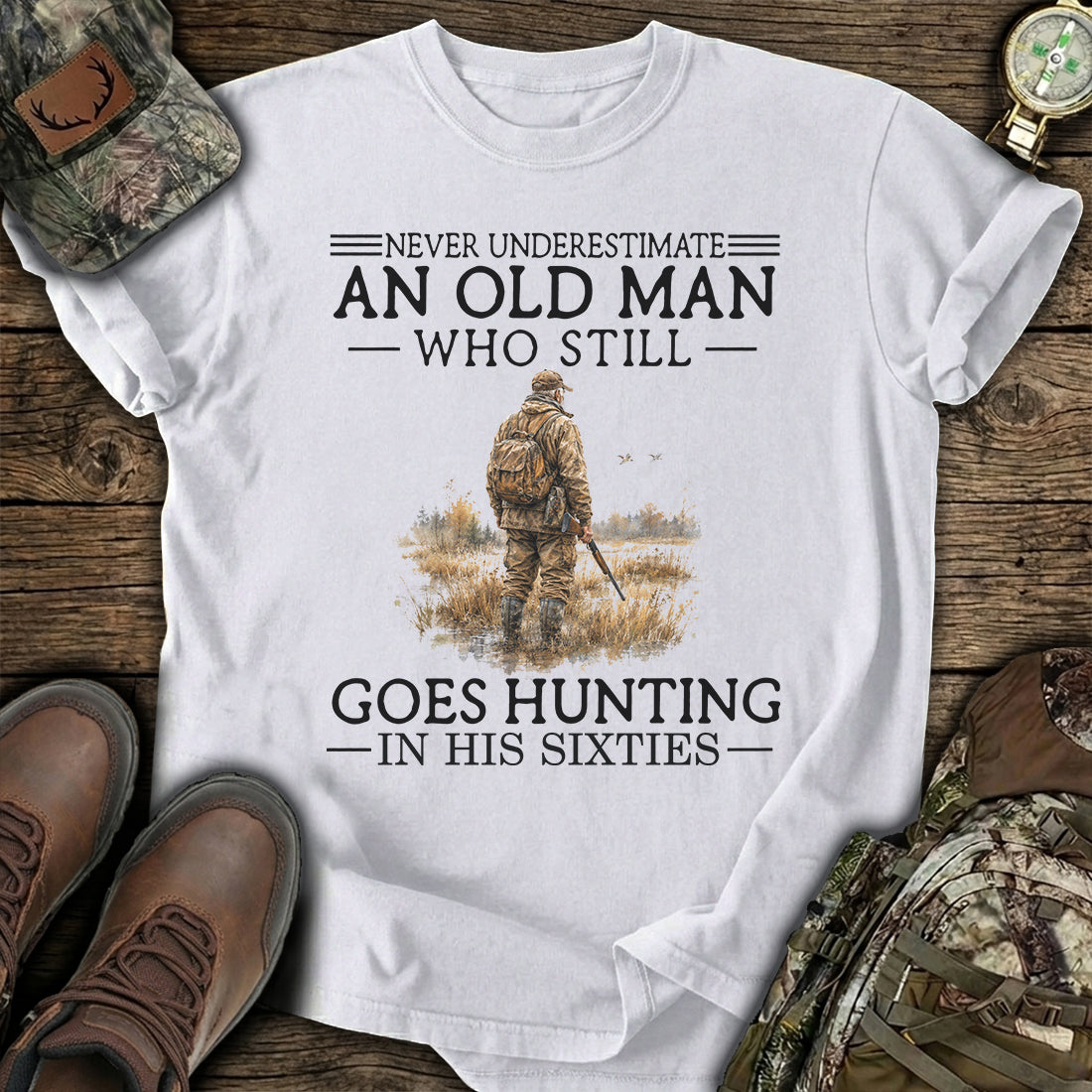 Never Underestimate An Old Man Hunting Sixties T-Shirt product image 3