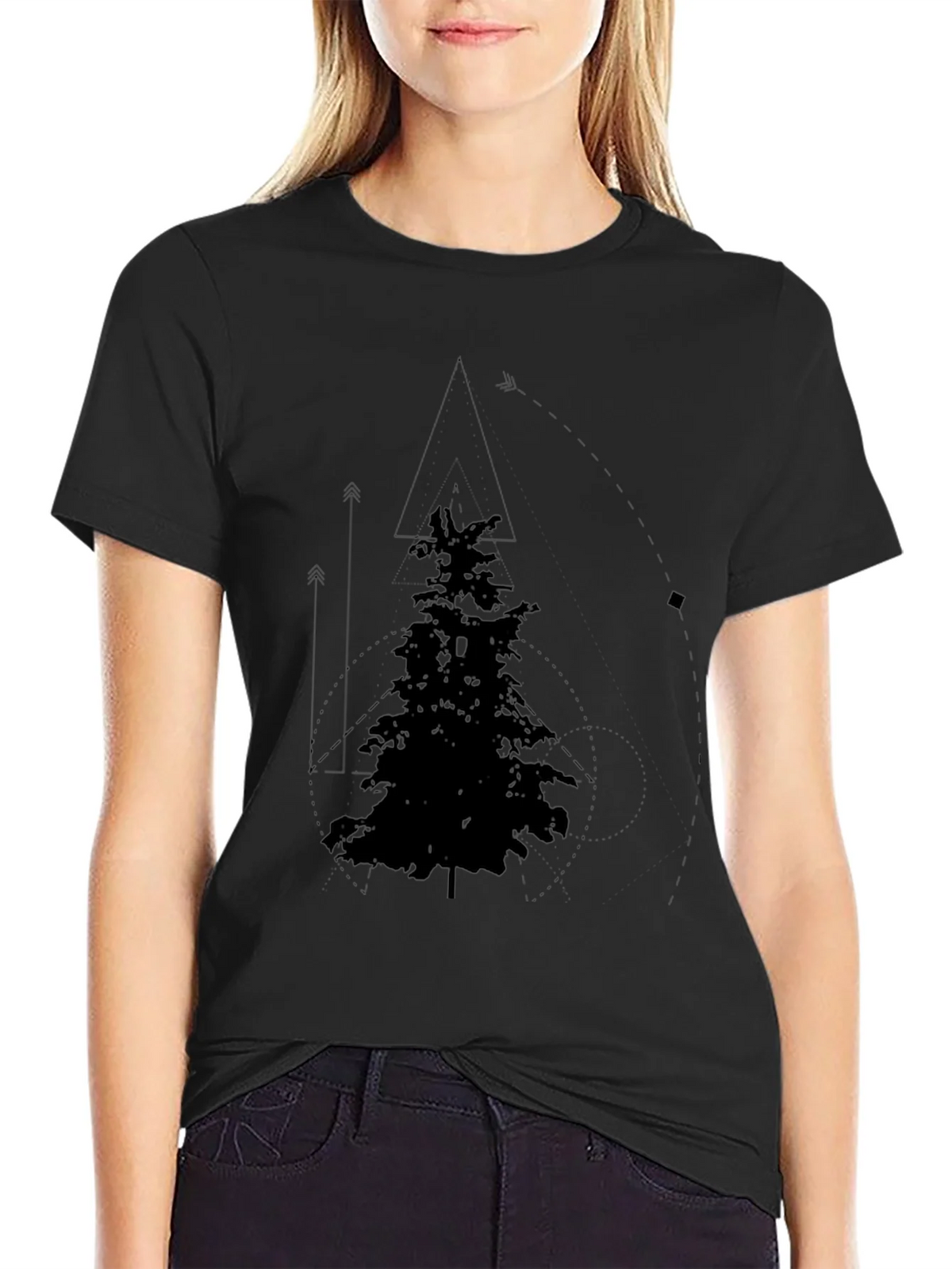 Geometric Pine Tree Graphic Tee - Black product image 2