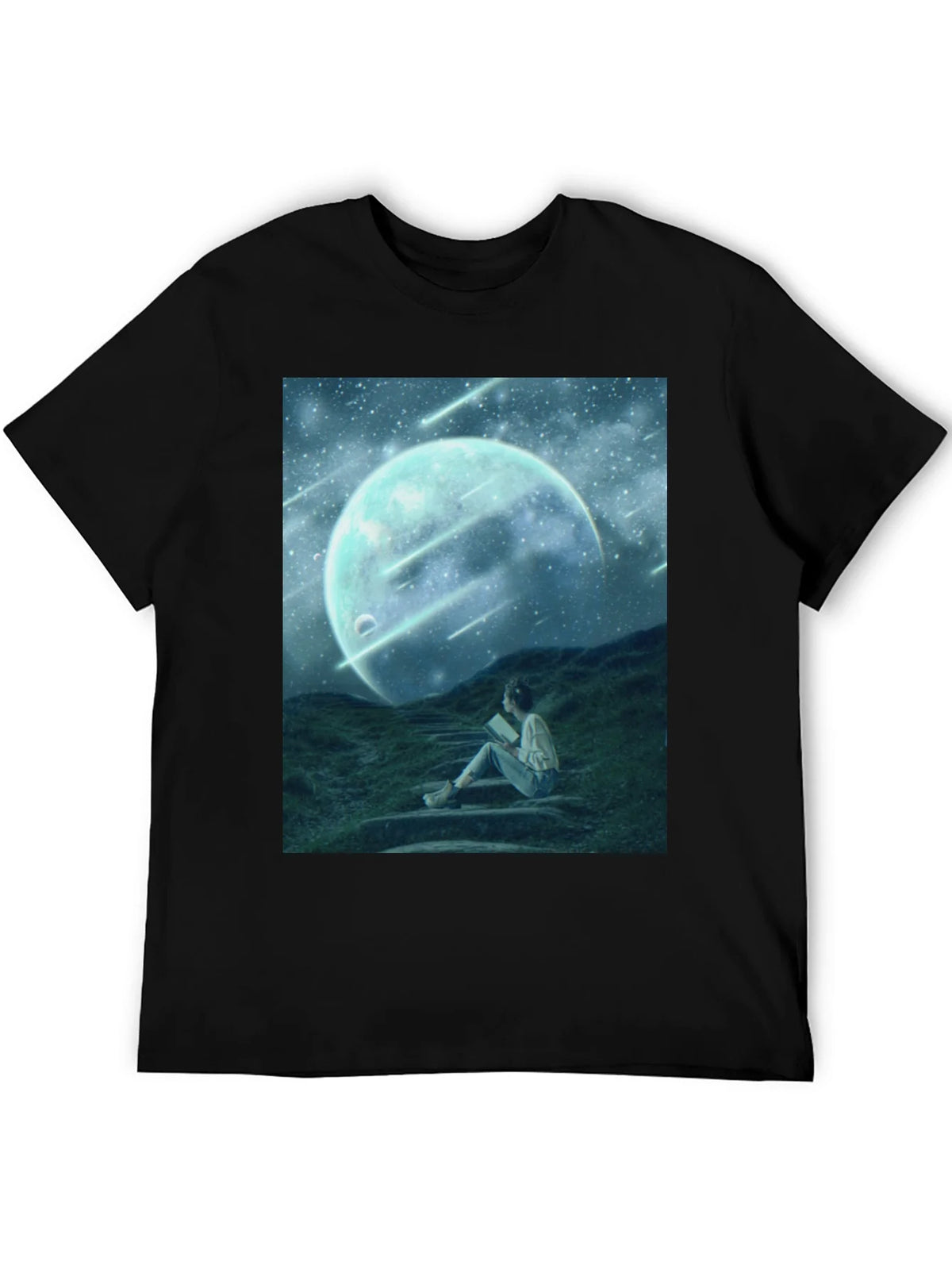 Celestial Dreamscape T-Shirt: Moon Stars Reader product image 5